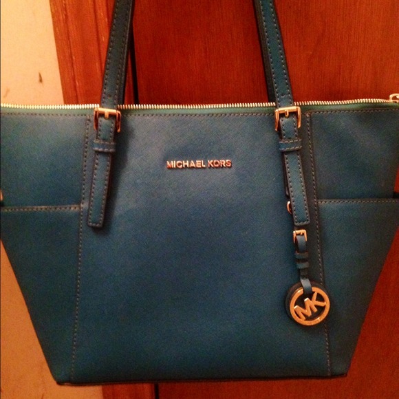 Michael Kors Turquoise Jet Set Zip Tote