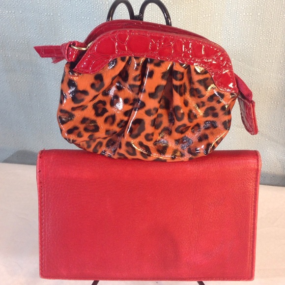 Brick Red Leather Large Wallet & Leopard Coinpurse - Picture 2 of 4