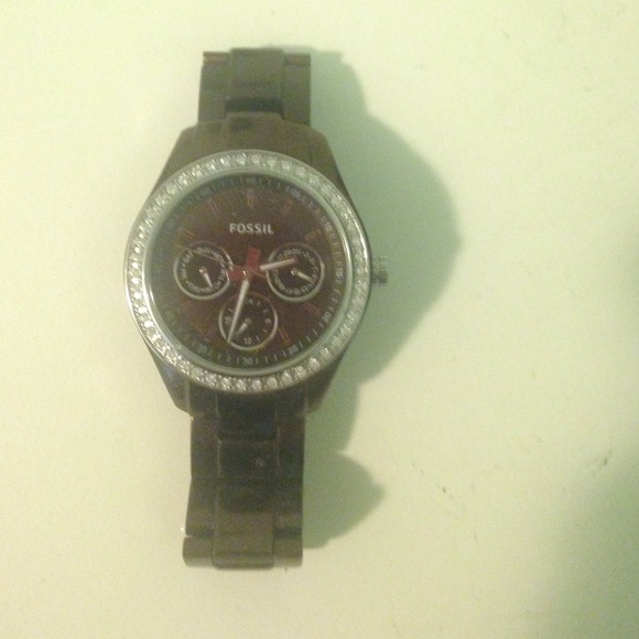 Fossil watch brown with stones