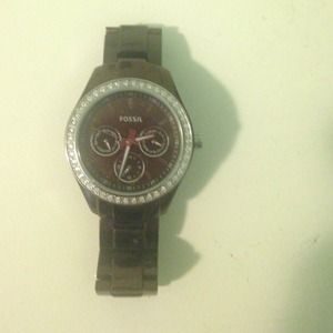 Fossil watch brown with stones