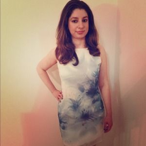 White and Blue Floral Cocktail Dress