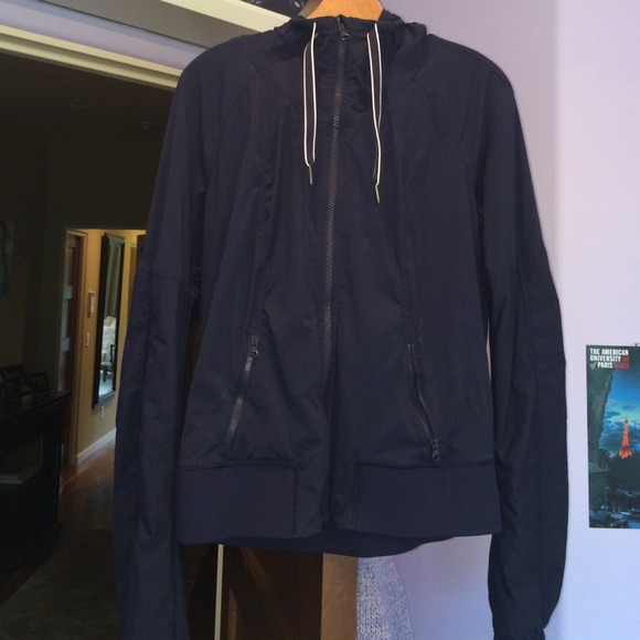 lululemon athletica Jackets & Blazers - Lululemon Navy Hooded Rain Zip-Up