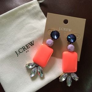 New J. Crew Statement Crystal Neon Pink Earrings