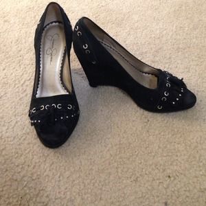 JessicaSimpson black suede wedges