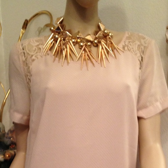 Light Peach Lace Accent Dress - Picture 3 of 3