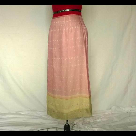 Neiman Marcus pink and green floral print skirt