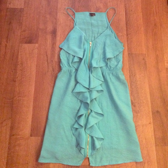 Turquoise front-zip ruffle dress