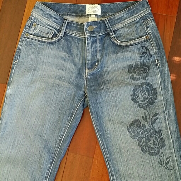 Wide Leg Jeans with Floral Motif