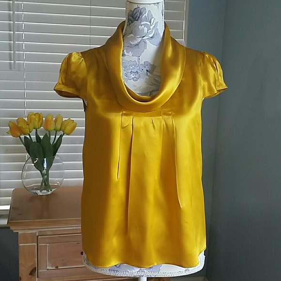 Yellow Satin Blouse witb Cowl Neck
