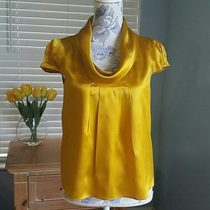 Yellow Satin Blouse witb Cowl Neck