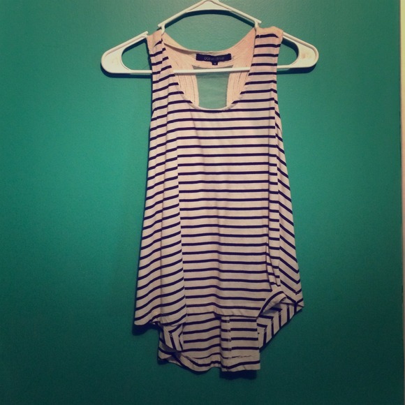 Navy blue and white striped tank