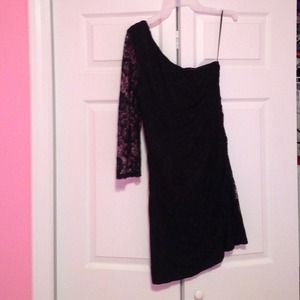 One shoulder lace black dress