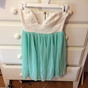 white lace and Tiffany blue pleaded bottom dress