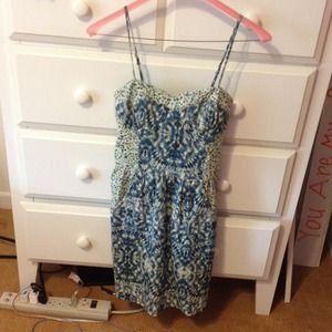 blue tank too printed dress with pockets
