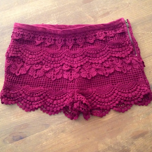 Burgundy crochet high waist shorts