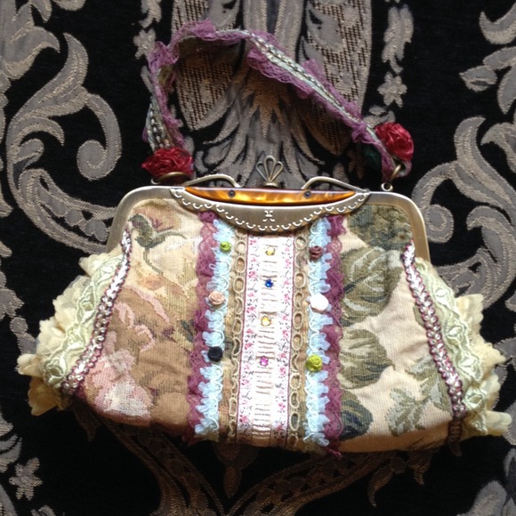 Fabric ribbons and lace purse