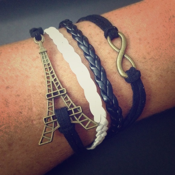 Black Eiffel Tower infinity bracelet