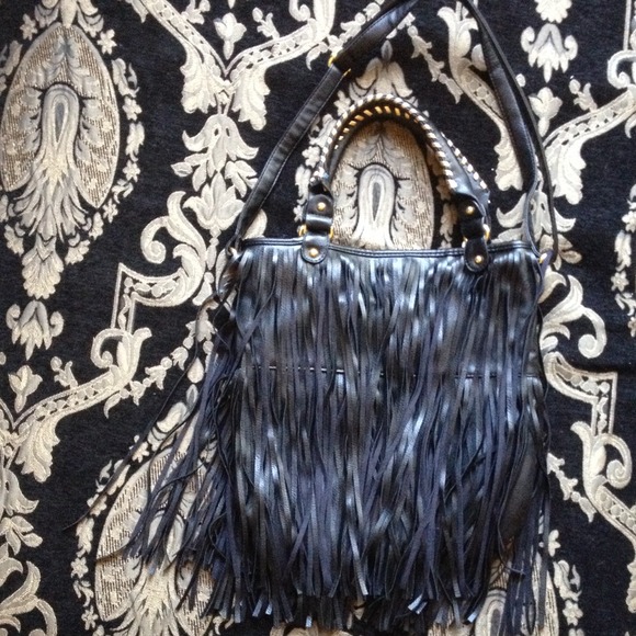 Large Black Fringe Purse