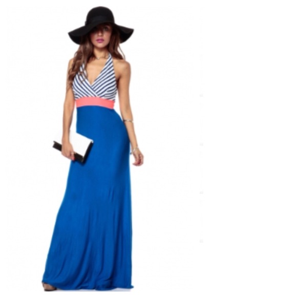 Dresses & Skirts - BLACK FRIDAY SALE Striped Blue + Coral Maxi Dress