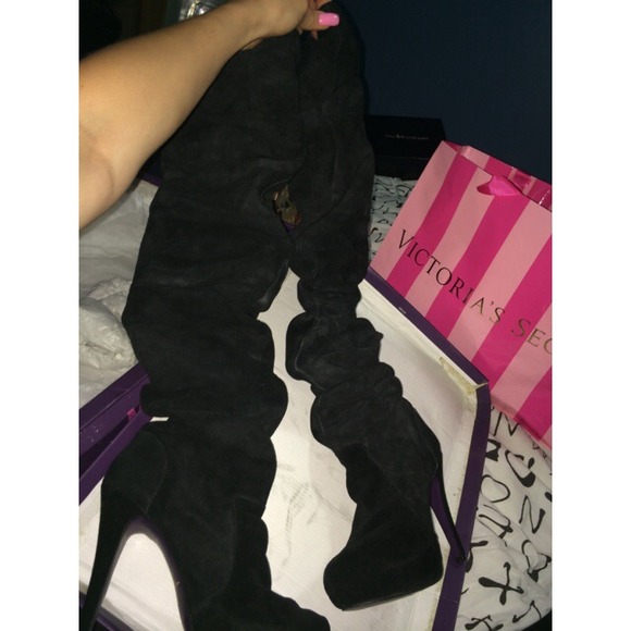 Black suede over knee boots