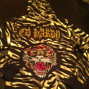 Ed Hardy metallic tiger zip up hoodie
