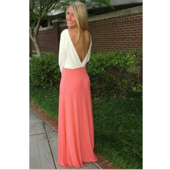 Long sleeve low open back maxi dress.