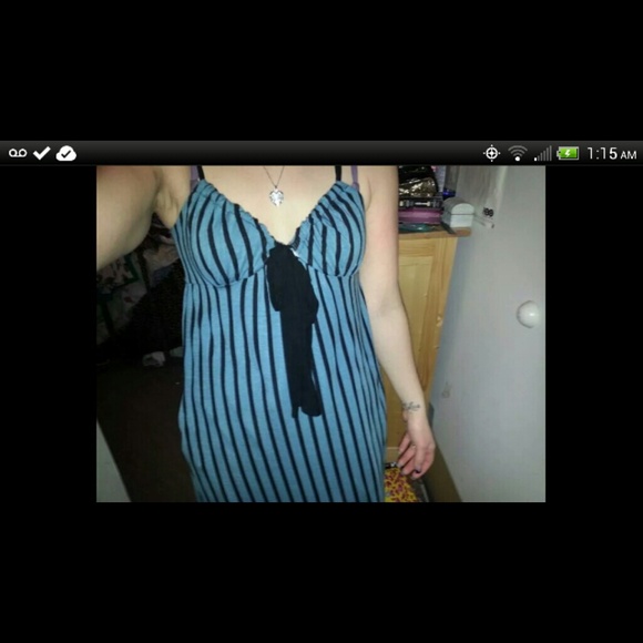 Betsey Johnson aqua/black striped cotton sundress