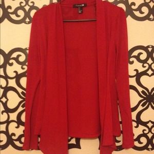 bright red cardigan.