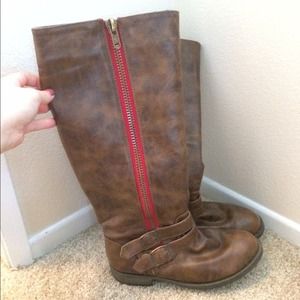 Red zipper boots