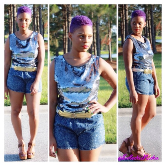 Metallic  Silver Silk Sequin Top