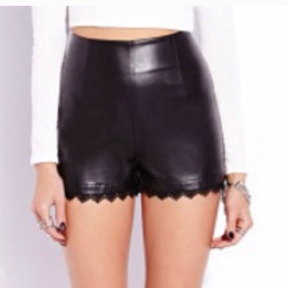 Forever 21 Pants - F21 High waisted Black faux leather shorts*NEW*