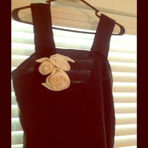 NWT black silk blend top with rosettes