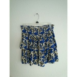 Blue Floral Tiered Skirt