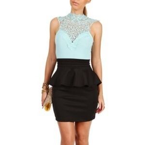 Windsor Mint Black Peplum Crochet Top Dress (Sz 2)