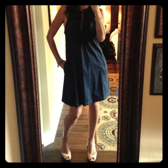 BCBG Maxazaria navy blue halter dress