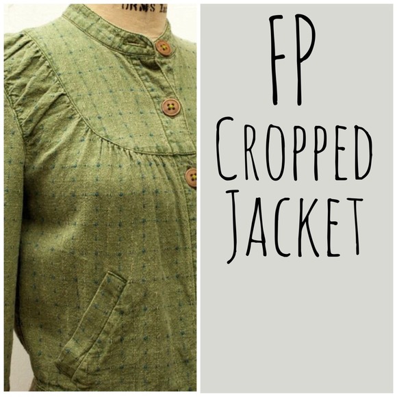 Free People Cropped Green Jacket