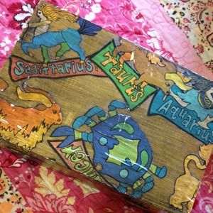 1970's Astrology Theme Decoupage Box / Purse