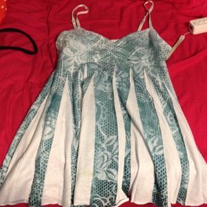 Blue and White Floral Print Spaghetti Strap Top