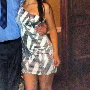 White and silver sequin dress