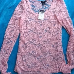 long sleeve, sheer, lace overlay