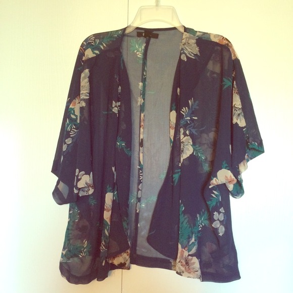 Sheer navy floral kimono-esque sheer cardigan
