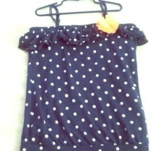 A Dark blue  tank top with neon orange flower.