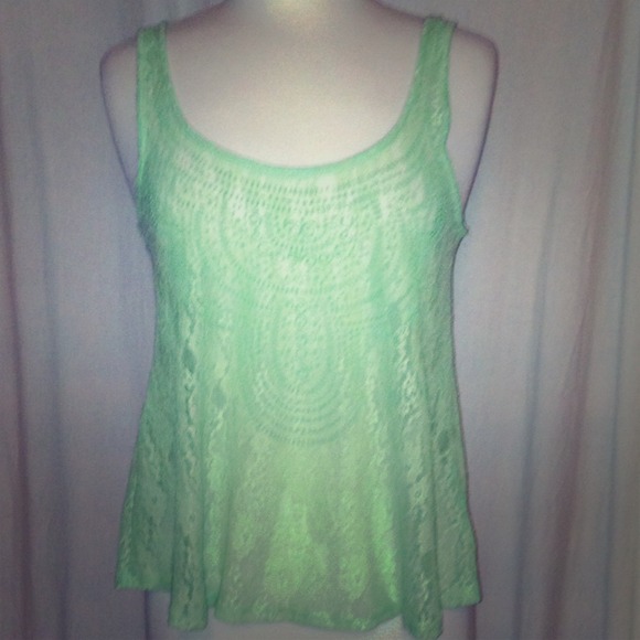 Lacy mint green tank with beading. Worn once