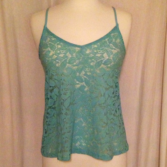 Baby blue lacy tank with adjustable straps