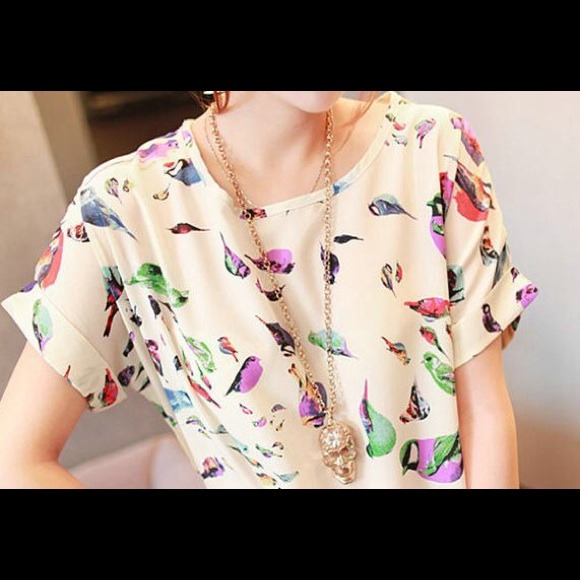 Colorful birds oversized chiffon tunic top - Picture 2 of 2