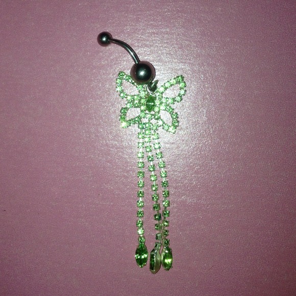 Green butterfly belly button ring