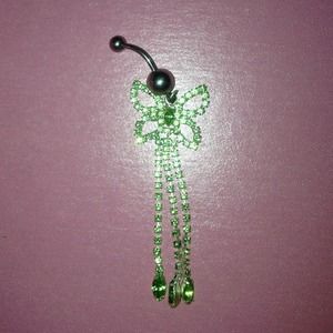 Green butterfly belly button ring