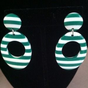 Green and White Striped Earrings