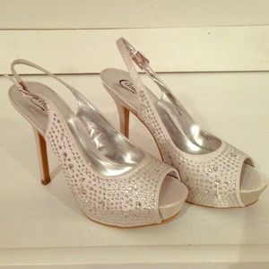 Rhinestone platform pumps