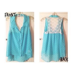 Blue Chiffon Button - Up Top